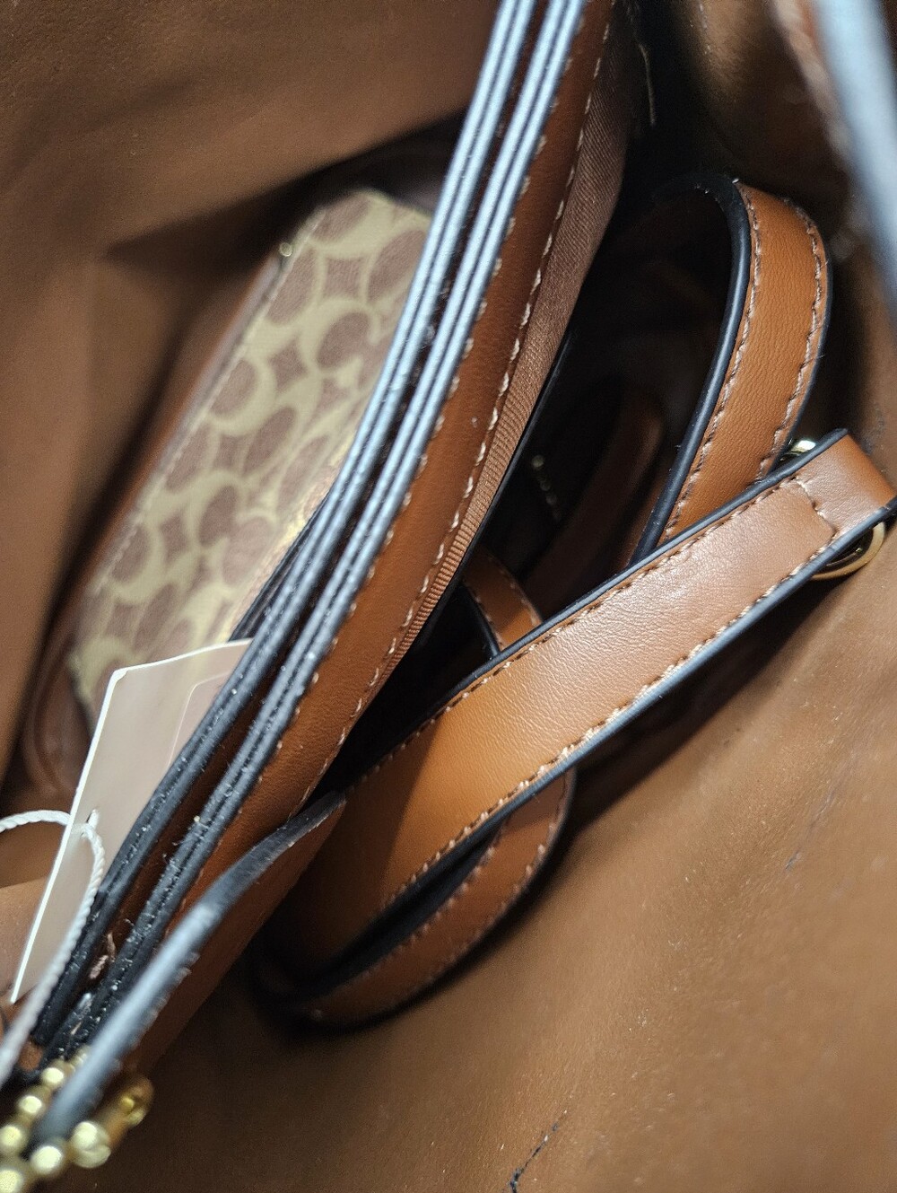 Brown Signature Canvas Drawstring Bucket Bag with Matching Pouch - Picture 6 of 9